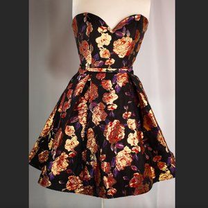 Mac Duggal Strapless Metallic Jacquard Fit & Flare Dress (Size 6)